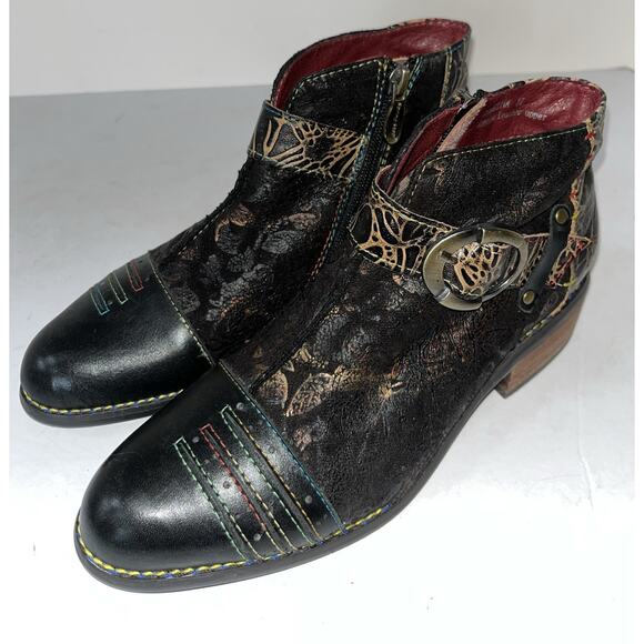 L’ARTISTE BY SPRING STEP WOMEN'S GEORGIANA BLACK‎ MULTI Leather Suede Size 6 - Picture 1 of 9